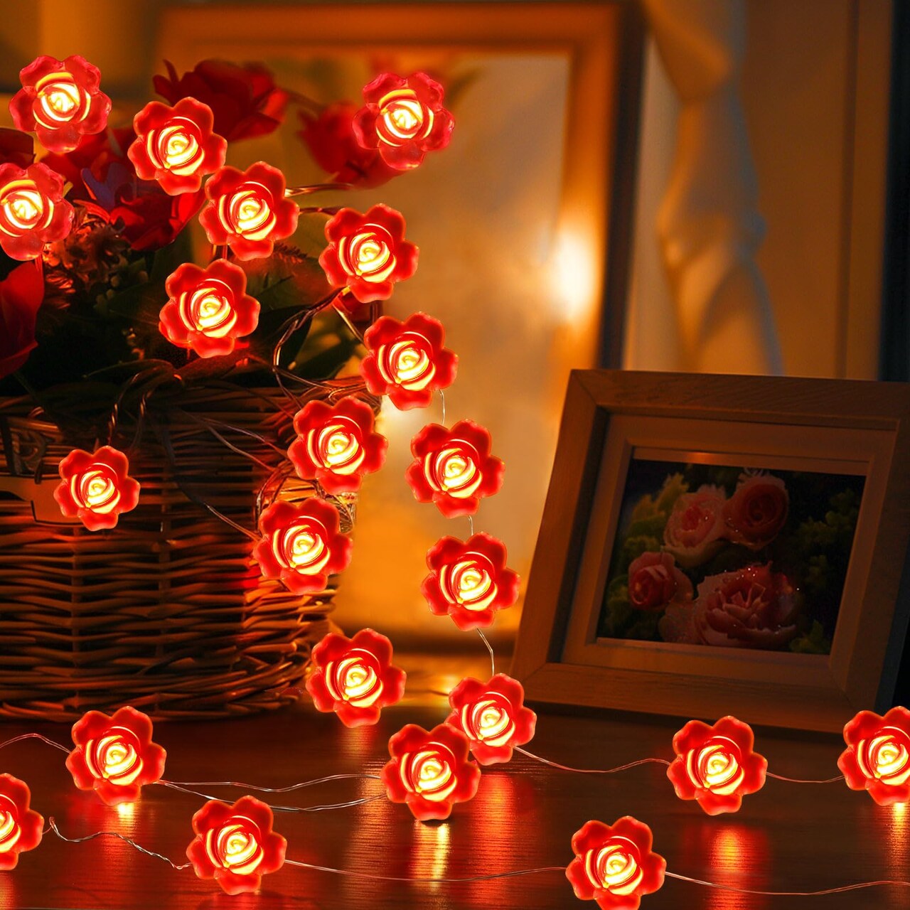 Coquimbo Valentines Day Decorations Lights, 10FT 30 LED Rose String Lights Battery Operated String Lights Mothers Day Decor for Indoor Outdoor Home Room Party Wedding Decorations